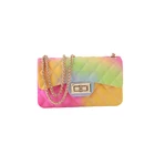 Hot sell lady handbag crossbody shoulder bag women purse rainbow pvc jelly bag with chain