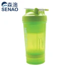 Wholesale 500ml 3 layer transparent plastic protein shaker bottle with lid