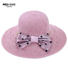 Fashion bowknot decorate beige knitted straw large brim lady beach hat