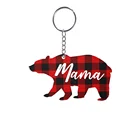 Customize Monogrammed Christmas Tassel Blank Acrylic Keyring Bear MaMa Buffalo Plaid Keychain