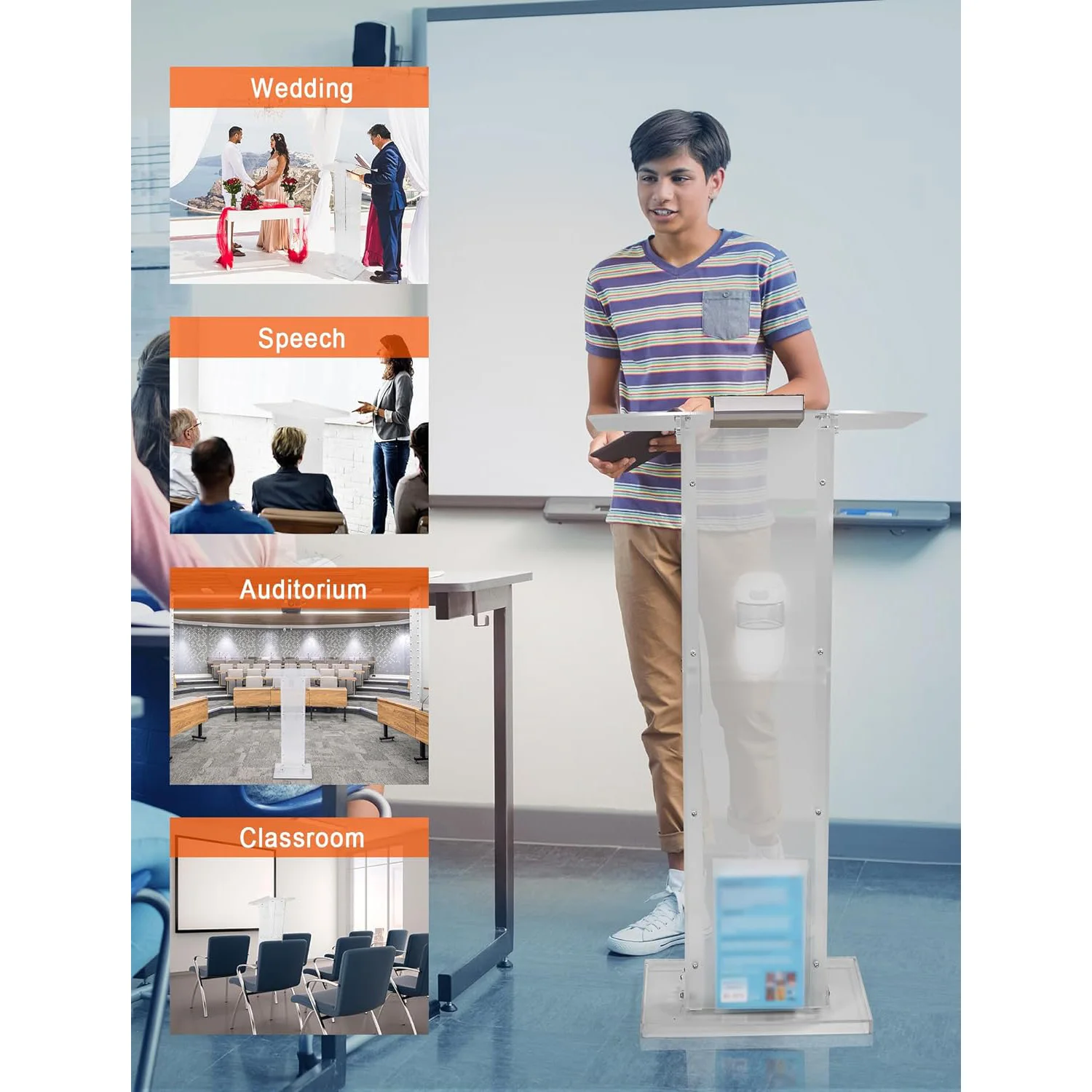 Modern Acrylic Podium Stand Clear Pulpit Classroom Lectern Presentation