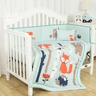 Water green fox theme print crib set polyester baby bedding set