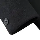 Mens black stand collar hidden placket centre vent recycled woolen long fashion coat
