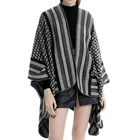 Women poncho autumn winter casual geometric splicing warm square shawl cardigans coat cape scarf