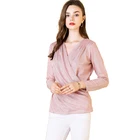 Women's Striped Asymmetric Glitter Blouse Pink Ruffle Polyester Blouse