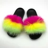 Lime Green New Design Fashion Lady Wholesale Real Fox Fur Slippers Traveling Summer Fur Sandals Fur Slides Women With Purse