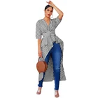 Blouse Women Custom Striped Lapel High Low Belted Blouse Tops Shirts
