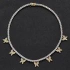 Wholesale Women Brass Silver Rose Gold Plated CZ zircon Tennis Chain Choker Charm Butterfly Necklace