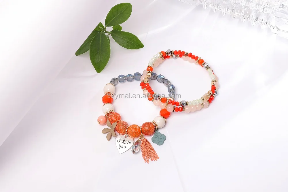 Custom Spring bracelet stone beaded charm bracelet mix pendant tassel bracelet for women