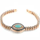 Women's Evil Gold Plated Brass Cubic Zirconia Turquoise Eye Wristband Link Chain Fashion Charm Bracelet