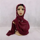 fashion chiffon embroidered pearl flower scarf high quality women Muslim heavy chiffon Chiffon Hijab stoles