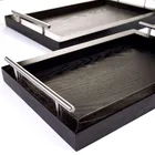 Household usage stable wooden serving trays with stainless steel handles