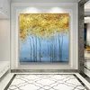 100% Hand Painted Abstract Rich Tree Oil Painting Knife Yellow Flower Landscape Painting on Canvas for Living