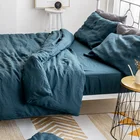 Preshrunk french linen doona cover set in teal blue