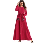 Zakiyyah 7568 Modest Islamic Clothing Embroidery Pattern Cotton Kaftan Abaya Muslim Women Dress With Pocket