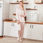 Low MOQ Custom Woman Home Wear Pure Pink Sleepwear Washable Two Pieces Pajamas Satin Silk Set For Women