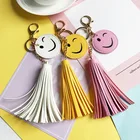 Smile Face PU Leather Keychain with Tassel