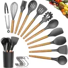 Utensils Kitchen Cooking Silicone Kitchen Utensils Factory Direct Sell 11pcs Bamboo Silicone Kitchen Cooking Utensil Set
