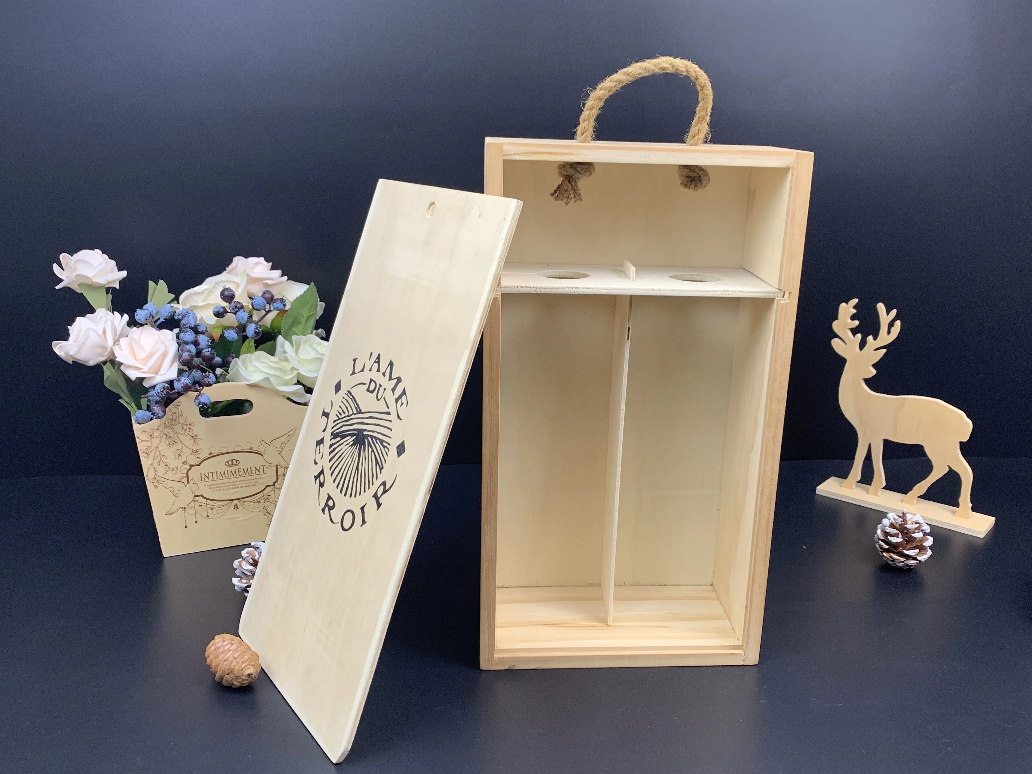 custom engraved ceremony wooden gift box wine bottle packaging