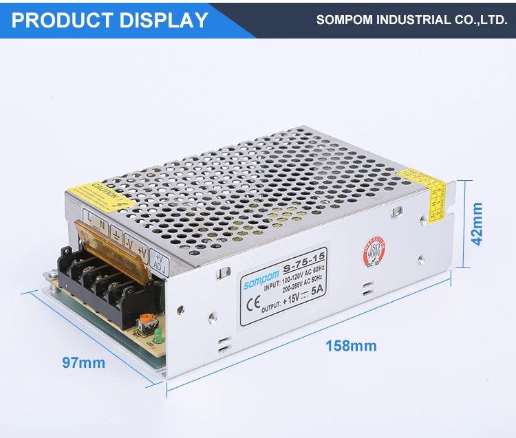 sompom 15V OEM ROHS Variable 5A 75w switch mode power supply for Street Light