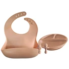 BPA Free Baby Bib Feeding Set Silicone Divided Plate With Spoon And Fork Set
