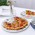 Flower Pattern Hotel ceramic dinnerware gold 8inch 10inch 12inch dishes white color porcelain Pizza plate