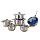 Heavy colorful design 12 Pcs kitchenware Belly Body Shape Stainless Steel nonstick Cookware Set