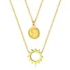 stainless steel gold pendant necklace layered sun necklaces round plate statue sculpture necklace women jewellery