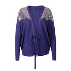 New Design Long Sleeve Blue Women Long Cardigans Knit Sweater