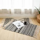 Nordic design cotton woven custom area rug for living room silk printed carpet rug with tassels