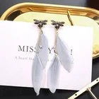 Feather Butterfly Wholesale Silver Needle Feather Long Tassel Earrings Korean Temperament Diamonds Butterfly Earrings