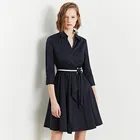 OEM&ODM Casual A-Line Dress Fashion Spring V-Neck Three Quarter Sleeve Knee-Length Solid Ladies Dress Clothes Womens