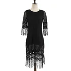 Latest designs western casual wear luxury knitted black tassel full lace dresses women lady elegant
