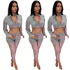 2019 hot sell ol Women clothes night club 2 pc set(top+pants) Sexy Long Sleeve V Neck Sequin Two Piece Set