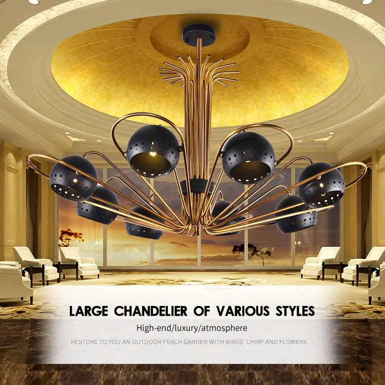 Indoor Designer Decorative Industrial Style Metal Black Shade Lamp Fixture Chandelier