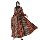 beautiful fashionable folk-custom full skirt wide crossover v-neck elasticized waist floral printed abaya
