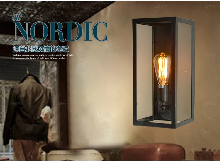 Industrial Square Matte Black Metal Single Light Outdoor Wall Lantern lamp