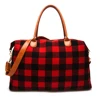 DOMIL Plaid Weekender Duffle Bag Flannelette Buffalo Travel Bags Red Check Overnight Luggage Totes DOM-1081065