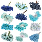 Mix Blue Flower Cherry Stamen Berries Bundle DIY Christmas Wedding Cake Gift Box Wreaths Decor C0302