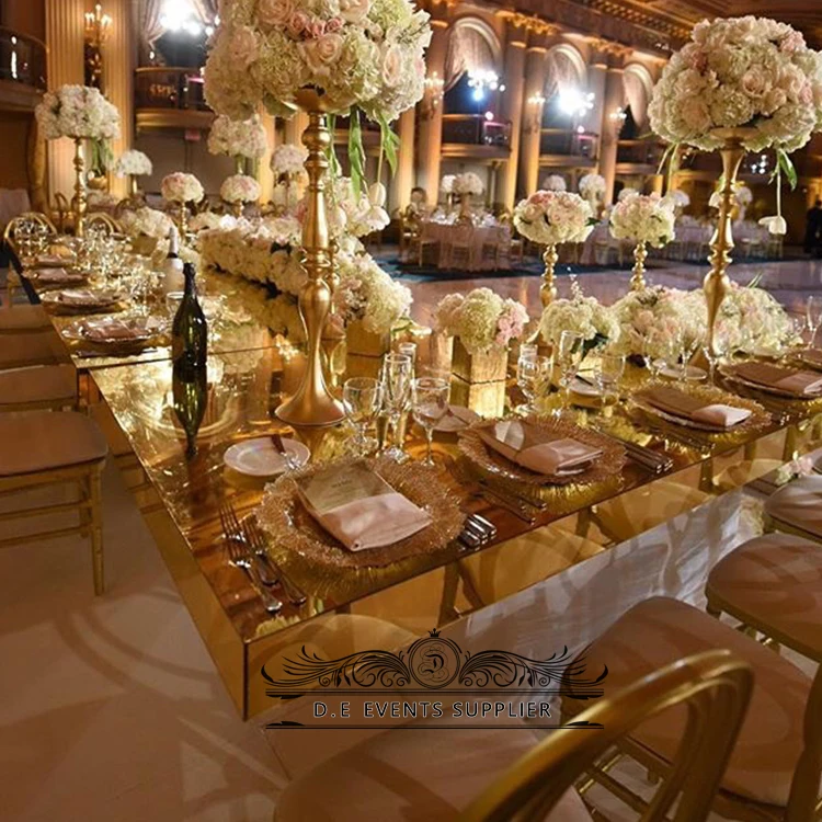 Wholesale rectangle stainlese steel glass wedding dining table set modern