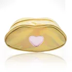 Custom logo fashion beauty travel zipper cosmetic pouch PU leather lip shape holographic makeup bag