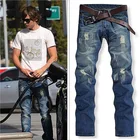 Men skinny Wolf claw ripped denim jeans wholesale washed side seam jeans