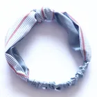 BSCI Wholesale Blue Pink Famous Brand Twist Custom Check Print Fashion Elastic Women Headband