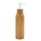 New bamboo outer cover white plastic inner empty cosmetic packaging pump bottle for makeup water/liquid lotion 60ml 80ml 100ml