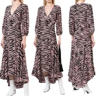 V-neck Long Sleeves asymmetric hem Viscose Zebra Print Casual Wrap Autumn Women Fashion Dress