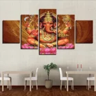Abstract Wall Art 5 Piece Indian Buddha Statue Hindu Ganesh God Elephant Framed Modern Canvas Print For Office Decor