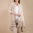 2019 Women's Winter Open Two-tone Long Sleeve Cashmere Knit Cardigan Shawl