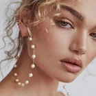 Fashion Exaggerated Style Gold Plated Big Large Round Circle Pearl Hoop Earrings For Ladies