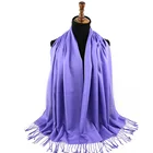 Tassels Wool Blend Scarf Plain Women Pashmina Scarf Wholesale Solid Purple Scarf