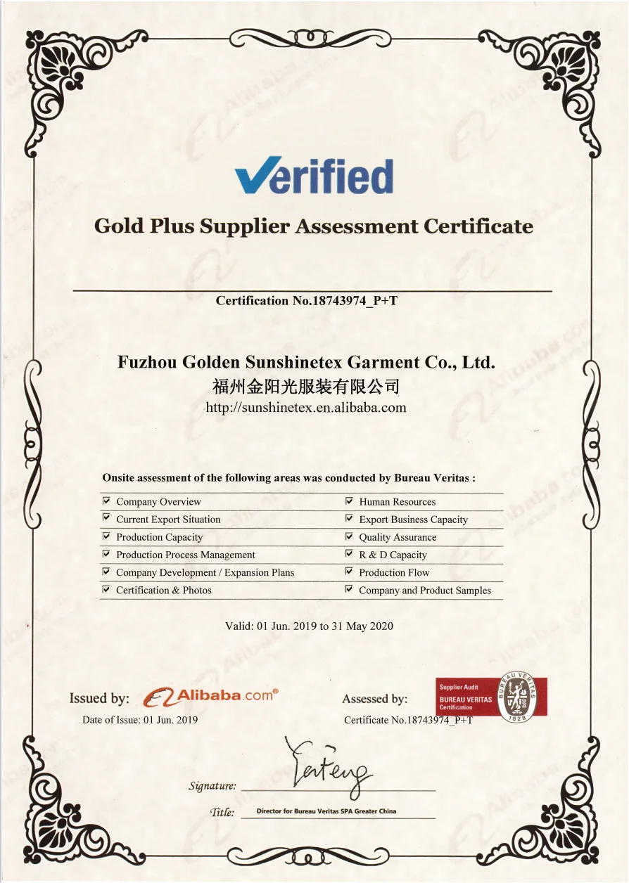 gold plus supplier assessment certificate